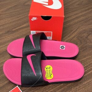 Nike Black and Pink Slide Sandals